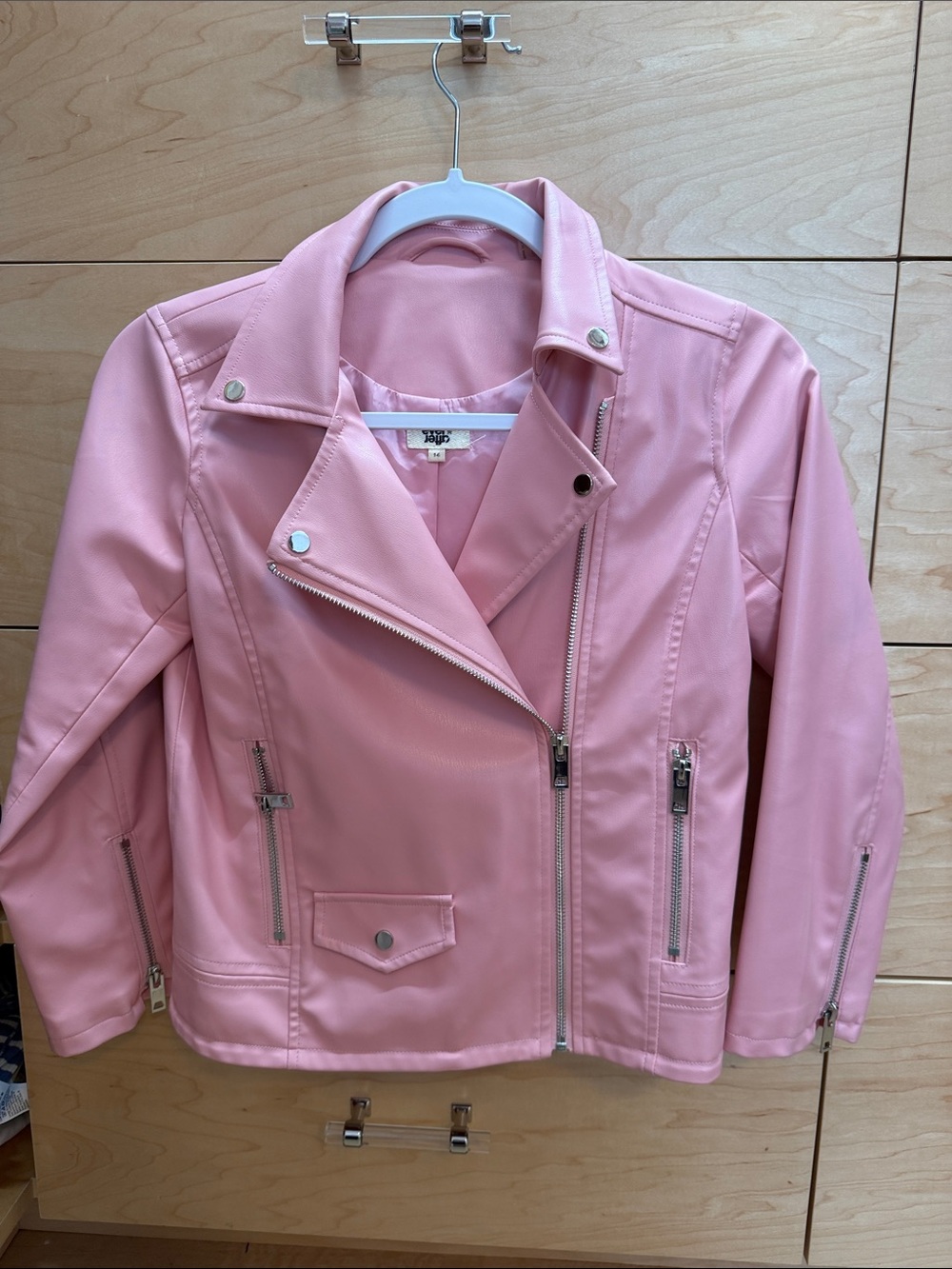 Ever After girls Pink faux leather Jacket Size 14 / Like New